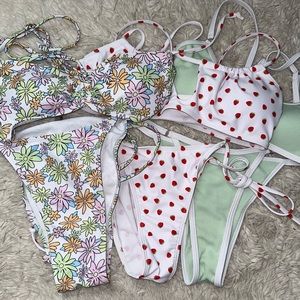 Set of 3 Bikini Sets (Strawberry, Flower, Green)